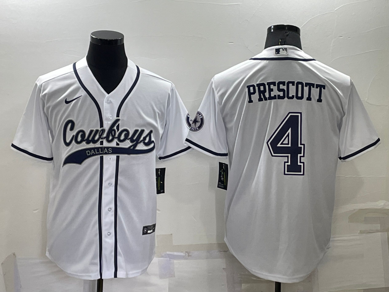 Men's Dallas Cowboys #4 Dak Prescott White Cool Base Stitched Baseball Jersey Men's Dallas Cowboys #4 Dak Prescott White Cool Base Stitched Baseball Jersey